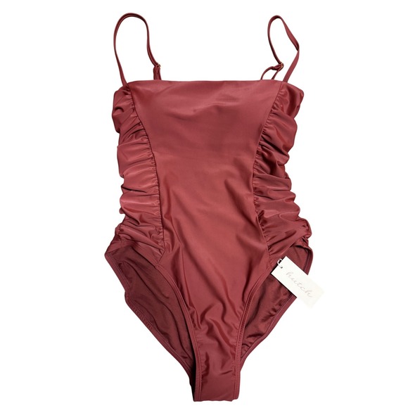 Hutch Other - Hutch Womens Ruched One Piece Swimsuit Rust Burgundy Square Neck Large NWT